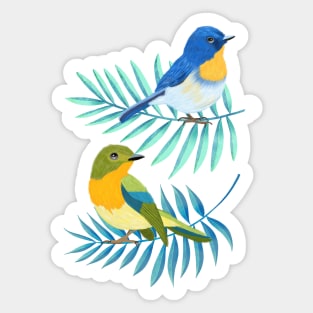 Tropical birds and palm leaves Sticker